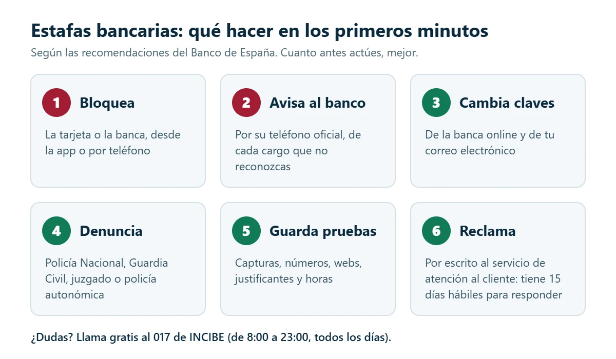 Infografía: estafas bancarias, los seis pasos que hay que dar en los primeros minutos